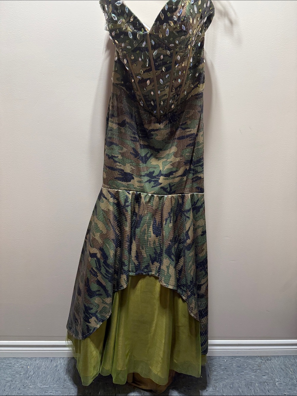 Strapless Camo Mermaid Prom Dress with Sequence.